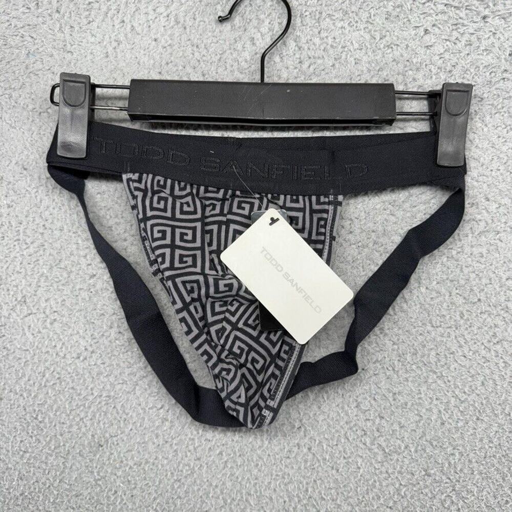 Todd Sanfield Jock Underwear mens Small Black Gray Greek Key Geometric Pima NEW